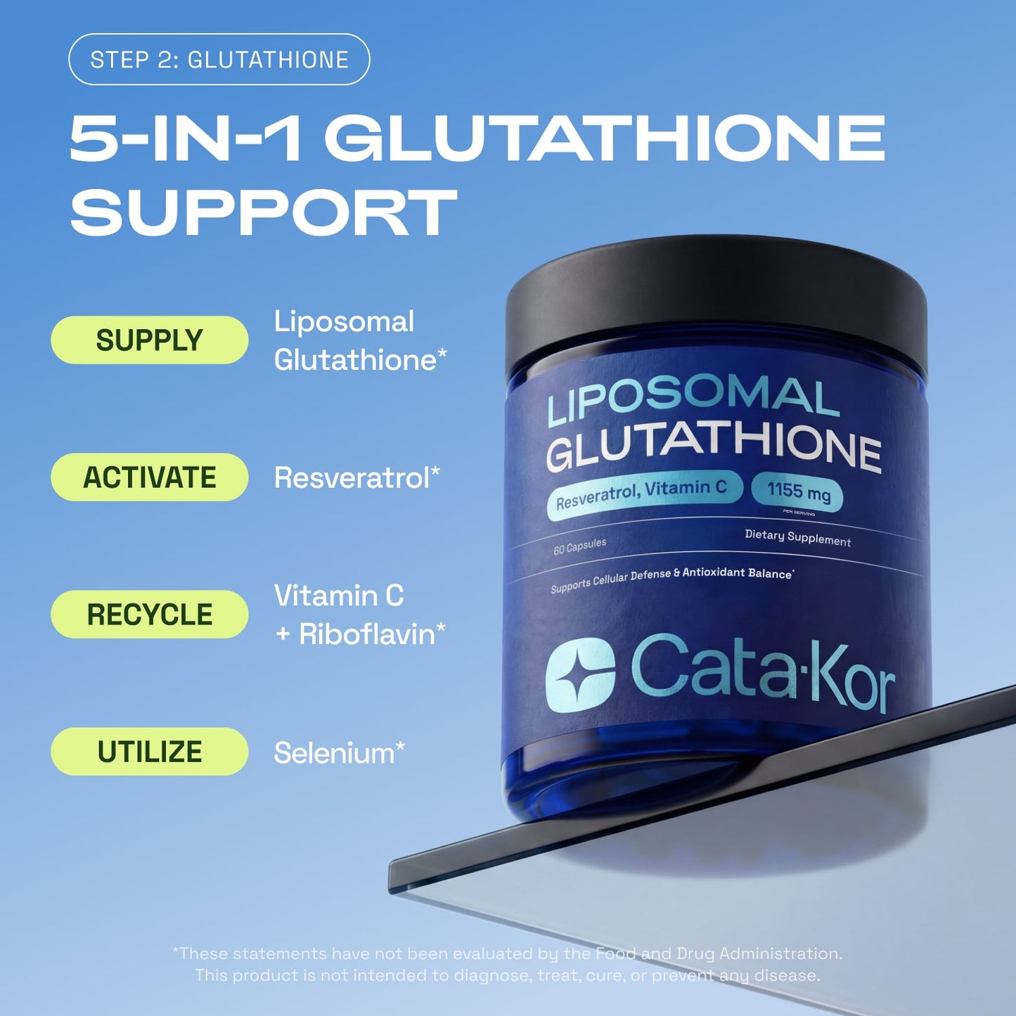 Cata-Kor Ultimate Longevity - NMN 1000 mg, Liposomal Glutathione 500 mg, CA AKG, Biotin, Hyaluronic Acid, MSM, Vitamin C